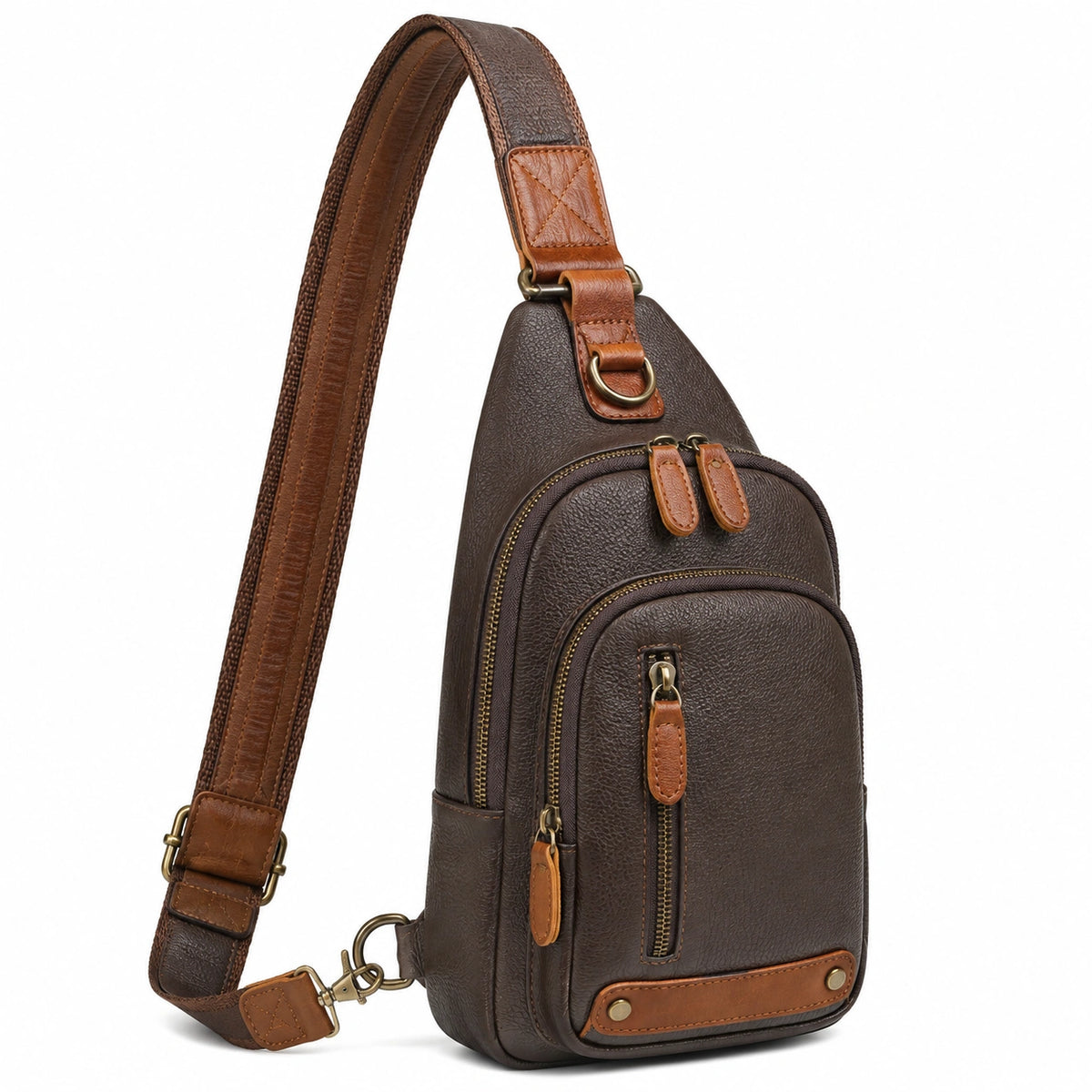 Borsa monospalla 18 x 8 x 32 cm in pelle sintetica marrone con tracolla regolabile