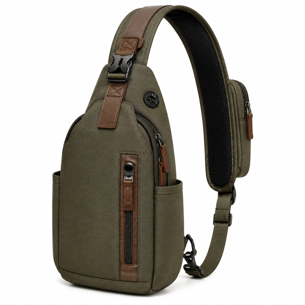 Borsa a tracolla 18 x 8 x 32 cm in tessuto verde oliva con dettagli marroni per uso quotidiano