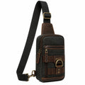 Borsa a tracolla 16 x 7 x 30 cm in tessuto nero e similpelle marrone - stile vintage