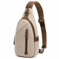 Borsa a tracolla 18 x 8 x 32 cm in tessuto beige con dettagli marroni stile casual