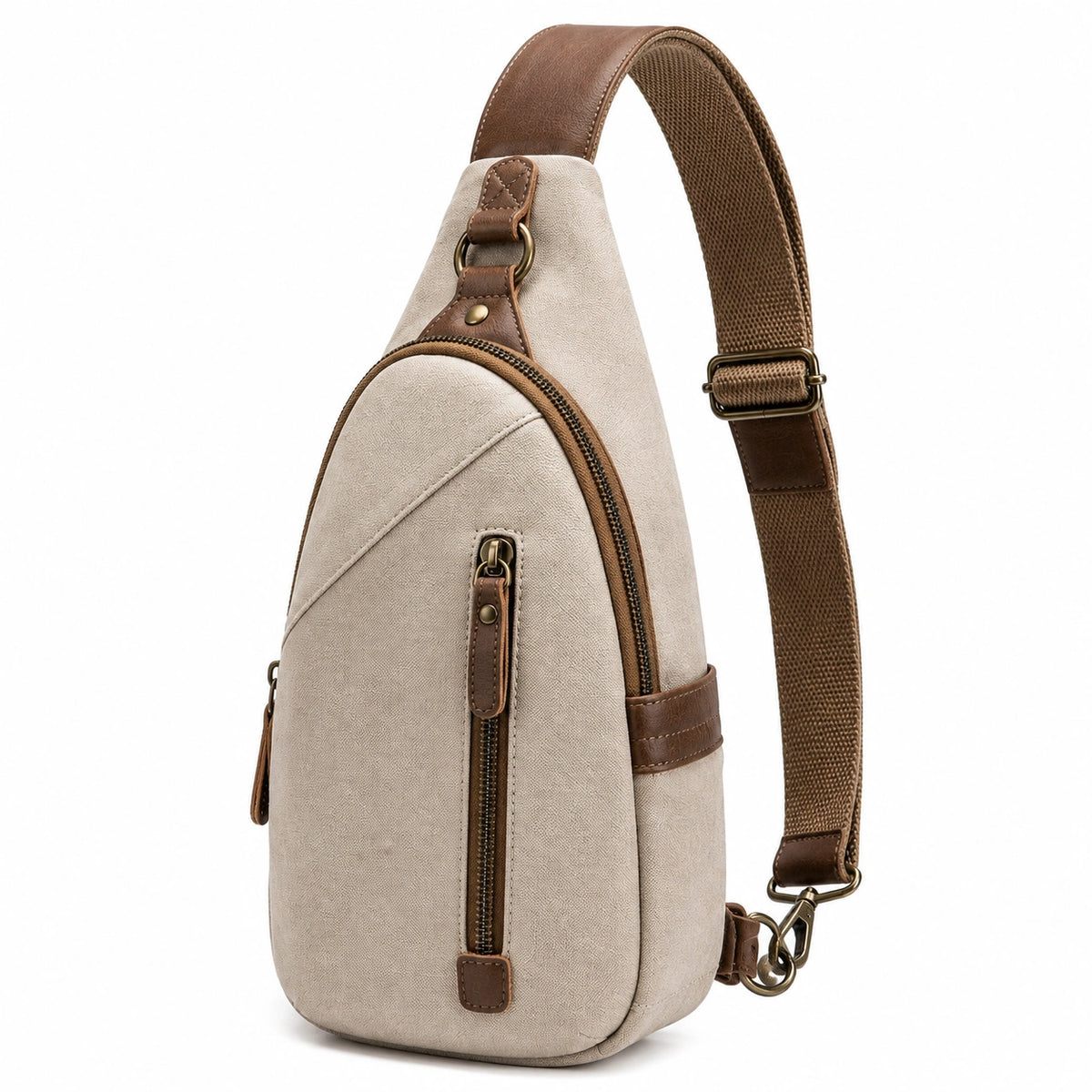 Borsa a tracolla 18 x 8 x 32 cm in tessuto beige con dettagli marroni stile casual