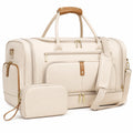 Borsone da viaggio 55 x 28 x 30 cm in tessuto beige con finiture marroni e tracolla regolabile