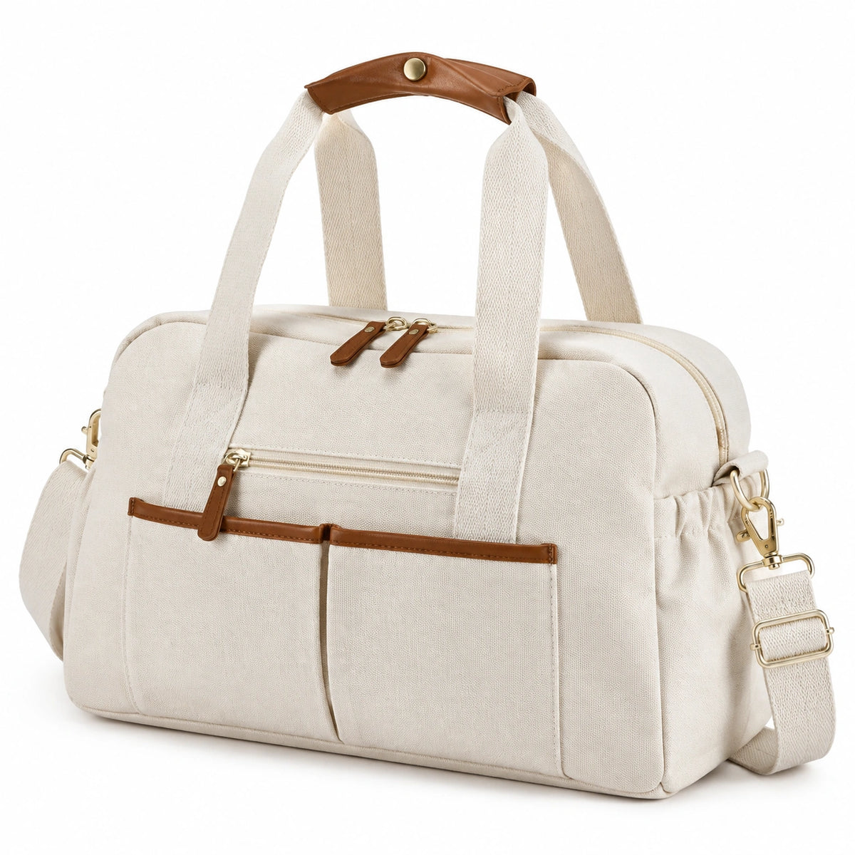 Borsa da viaggio 45 x 25 x 30 cm in tessuto beige e marrone con tracolla regolabile