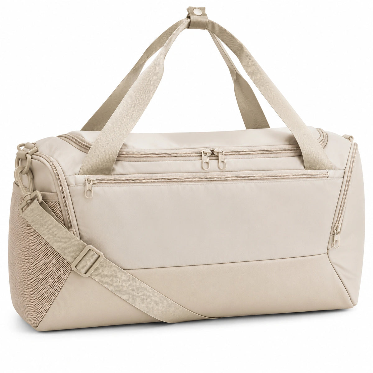 Borsa da viaggio 50 x 25 x 28 cm in tessuto sintetico beige con tracolla regolabile e tasche con zip