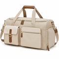 Borsone da viaggio 50 x 25 x 28 cm in tessuto beige con tasche e tracolla removibile