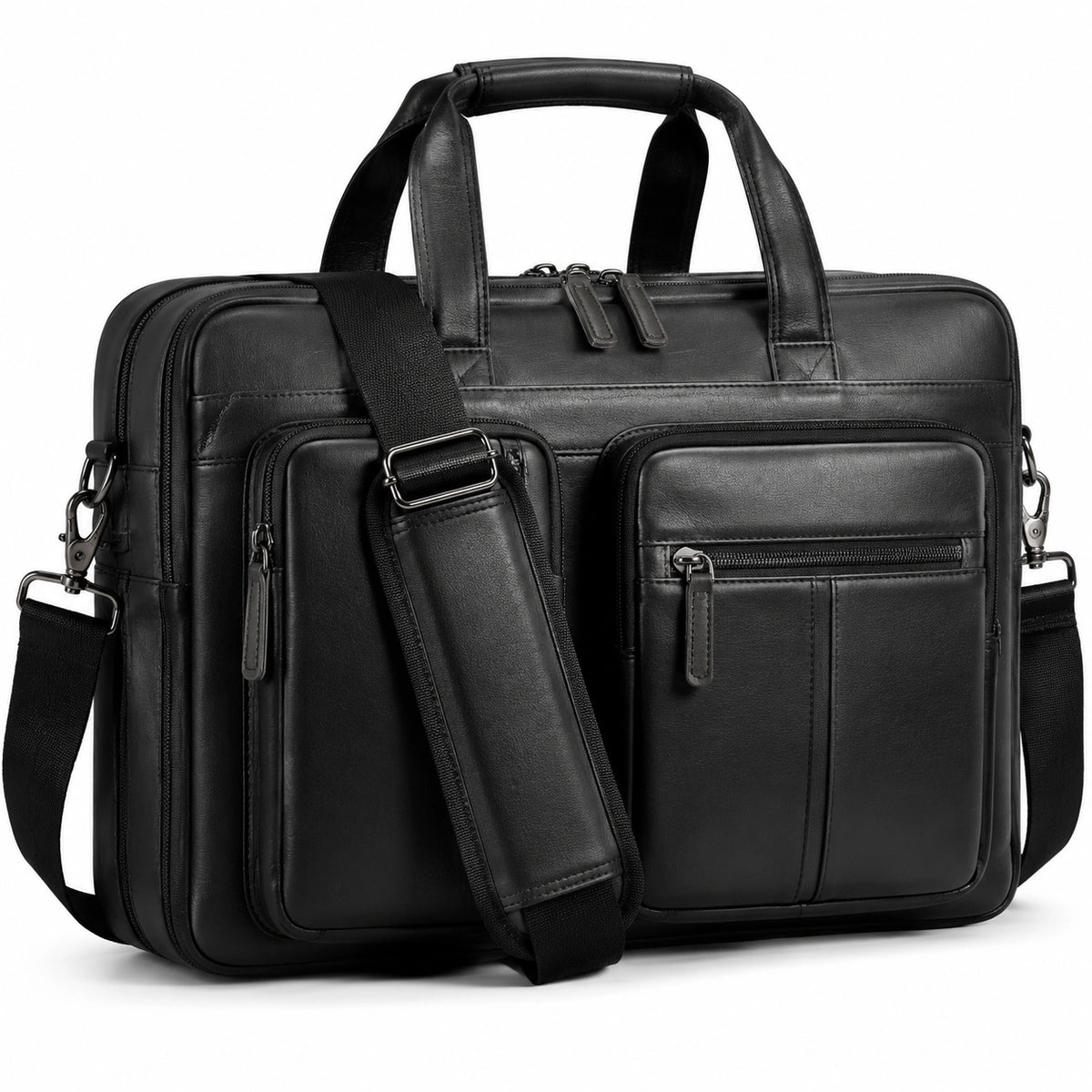 Borsa portadocumenti 42 x 30 x 12 cm in similpelle nera - tracolla e scomparti
