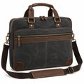 Borsa porta computer 40 cm in tela grigio scuro e similpelle marrone - tracolla regolabile
