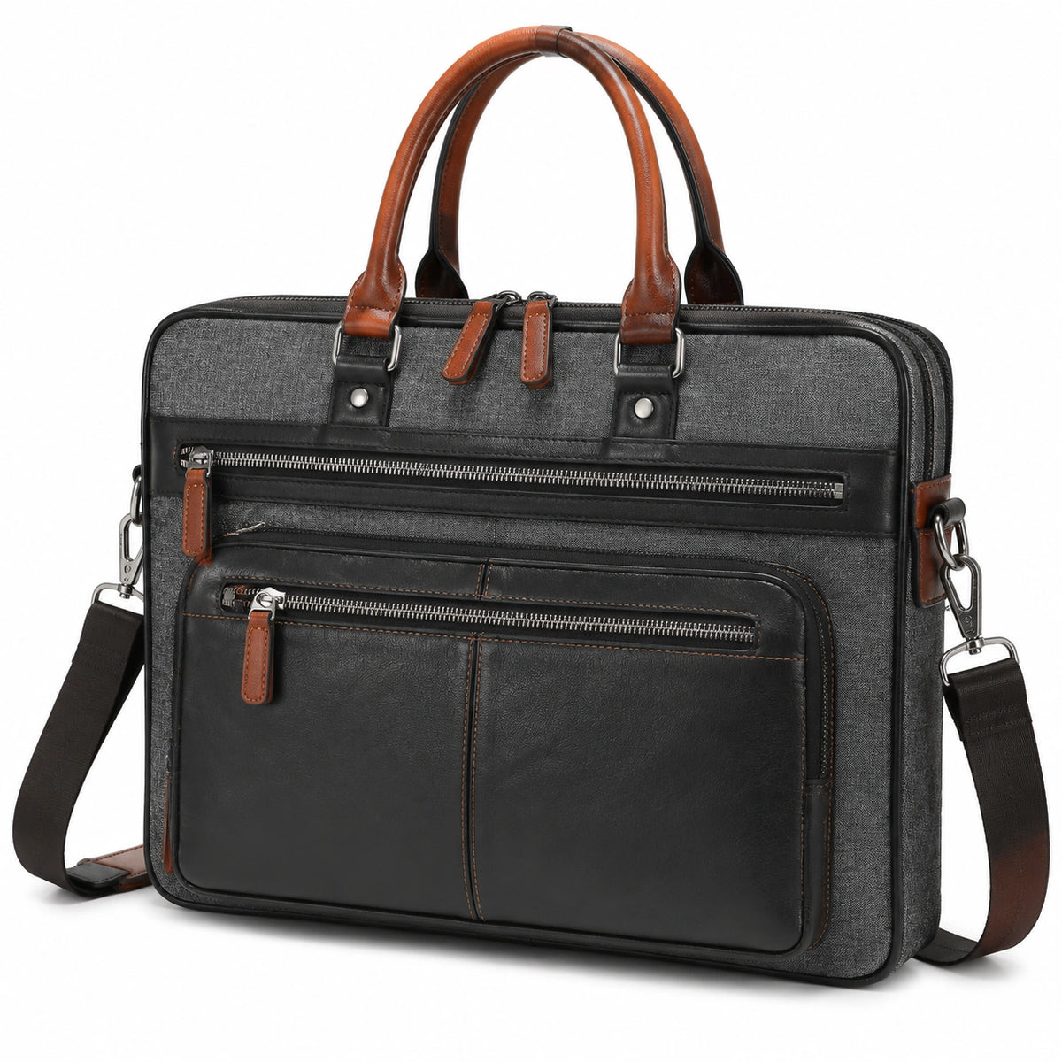 Borsa portadocumenti 40 cm in tessuto e similpelle grigio nero con tracolla