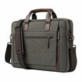 Borsa portadocumenti 42 x 30 x 10 cm in tessuto grigio scuro e similpelle marrone - tracolla removibile
