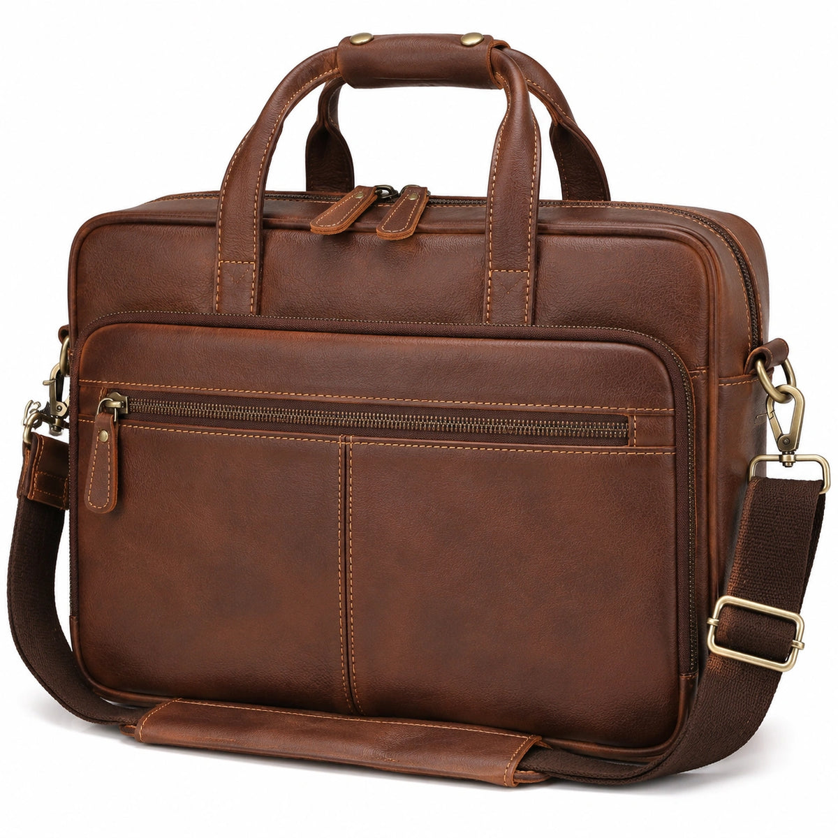 Borsa portadocumenti 40 cm in pelle marrone - tracolla regolabile e tasche con zip