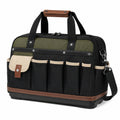 Borsa portautensili 43 x 22 x 32 cm in tessuto sintetico nero verde oliva con tasche esterne e tracolla