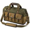 Borsa da viaggio 50 x 25 x 30 cm in tela verde kaki e marrone con tracolla regolabile