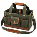 Borsa portautensili 40 x 20 x 30 cm in tela verde con finiture in similpelle - tracolla regolabile e tasche esterne