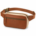 Marsupio 23 x 6 x 14 cm in similpelle e tessuto marrone beige con cintura regolabile