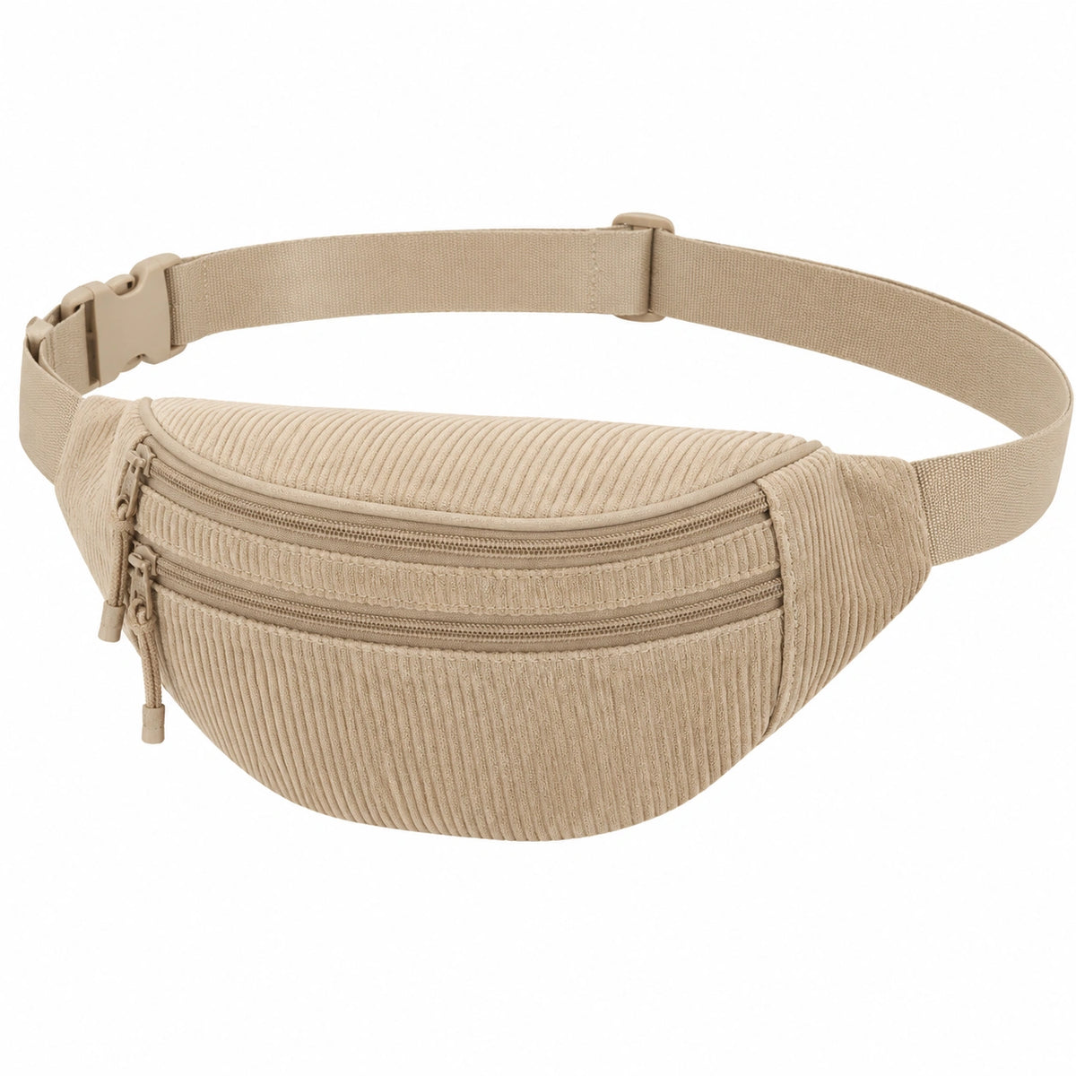 Marsupio taglia unica in tessuto a coste beige con doppia tasca e cintura regolabile
