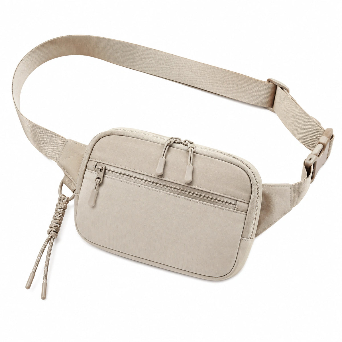 Borsa a marsupio 22x14x5 cm in tessuto sintetico beige con tasche multiple stile urbano