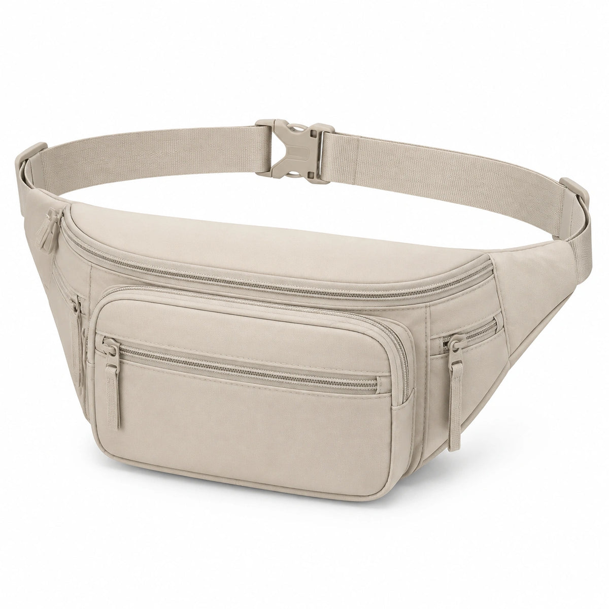 Marsupio 30 x 15 x 8 cm in tessuto beige con tasche multiple per uso quotidiano