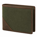 Portafoglio bifold 12 x 9.5 x 1.5 cm in tela e pelle verde oliva marrone - pieghevole