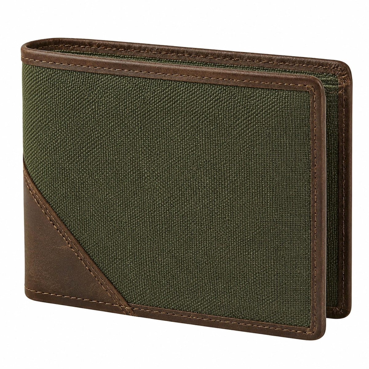 Portafoglio bifold 12 x 9.5 x 1.5 cm in tela e pelle verde oliva marrone - pieghevole