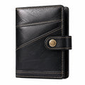 Portafoglio compatto 12 x 10 x 2 cm in similpelle nero con chiusura a bottone