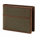 Portafoglio da uomo 12 x 9.5 cm in tessuto verde oliva e bordatura marrone - pieghevole con tasca esterna