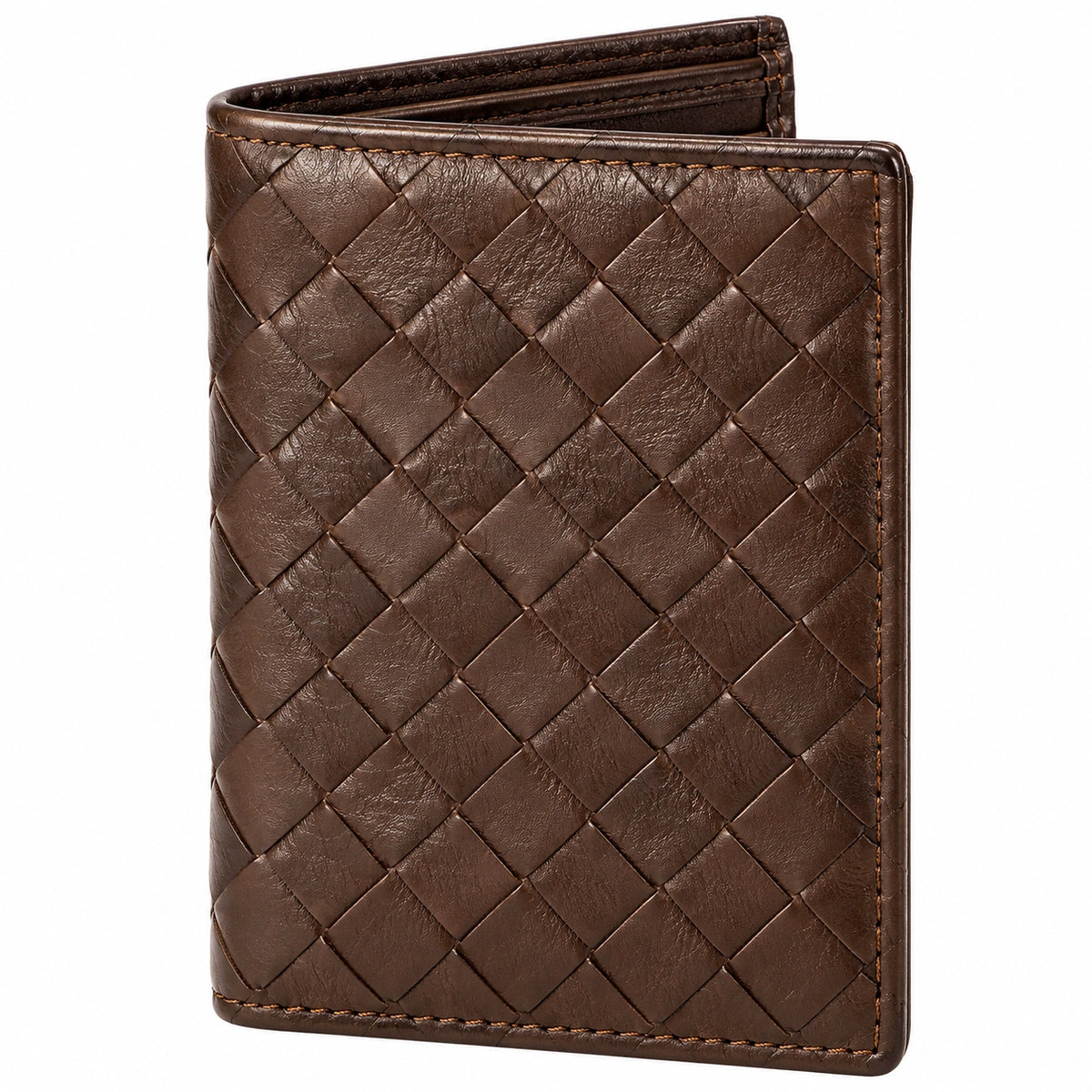 Portafoglio unisex 11 x 9 x 2 cm in similpelle marrone intrecciato pieghevole