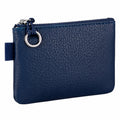 Pochette portamonete 13 x 10 cm in materiale sintetico blu navy con zip e anello portachiavi