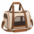 Borsa trasportino per animali 45 x 28 x 30 cm in tessuto beige e marrone con rete stile viaggio