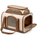 Trasportino per animali 45 x 28 x 30 cm in tessuto beige e marrone con rete ventilata