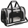 Borsa trasportino per animali 45 x 28 x 28 cm in tessuto grigio e rete nera con tracolla