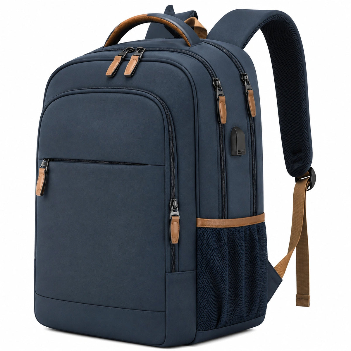 Zaino 30 x 16 x 45 cm in tessuto blu navy con porta USB e scomparti multipli