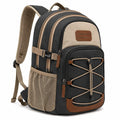Zaino 32 x 18 x 45 cm in tessuto nero e beige con tasche multiple per uso quotidiano