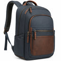 Zaino 32 x 16 x 45 cm in similpelle blu navy e marrone per lavoro e viaggio con tasche multiple