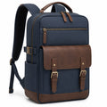 Zaino 30 x 15 x 42 cm in tessuto blu navy e similpelle marrone con tasche e spallacci regolabili